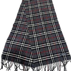 Burberrys Classic Check Scarf Black 100% Lambswool Unisex Scarf Made In England